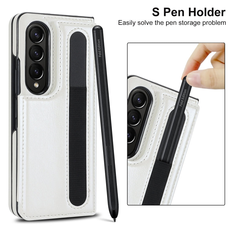 For Samsung Galaxy Z Fold4 Double Buckle Card Slot Foldable Phone Case with Pen Slot(White) - Galaxy Z Fold4 5G Cases by PMC Jewellery | Online Shopping South Africa | PMC Jewellery