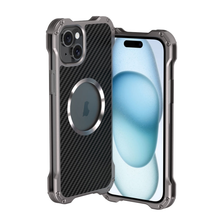 For iPhone 15 R-JUST RJ51 Hollow Metal Phone Protective Case(Space Grey) - iPhone 15 Cases by R-JUST | Online Shopping South Africa | PMC Jewellery