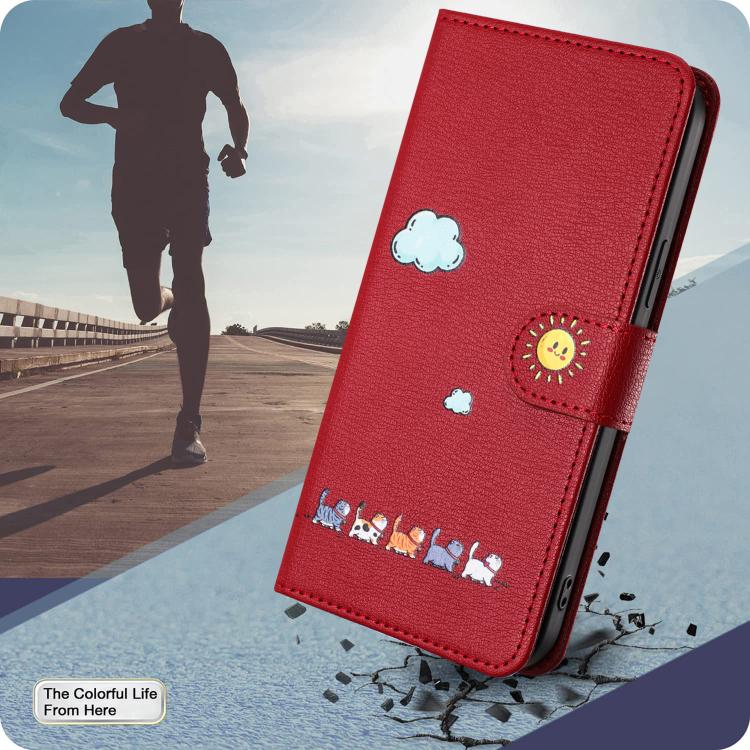 For iPhone 16e Cartoon Cats Leather Phone Case(Red) - iPhone 16e Cases by PMC TechLife | Online Shopping South Africa | PMC TechLife | Buy Now Pay Later Mobicred