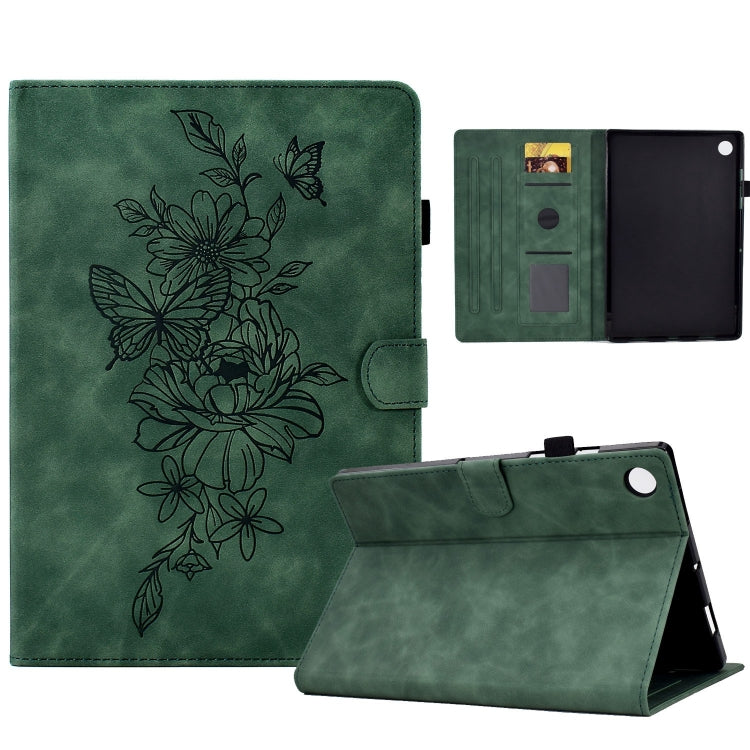 For Samsung Galaxy Tab A9+ Peony Butterfly Embossed Leather Smart Tablet Case(Green) - Galaxy Tab A9+ by PMC Jewellery | Online Shopping South Africa | PMC Jewellery