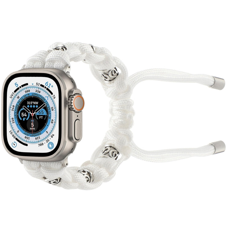 For Apple Watch Ultra 2 49mm Silk Silver Beads Braided Watch Band(White) - Watch Bands by PMC TechLife | Online Shopping South Africa | PMC TechLife