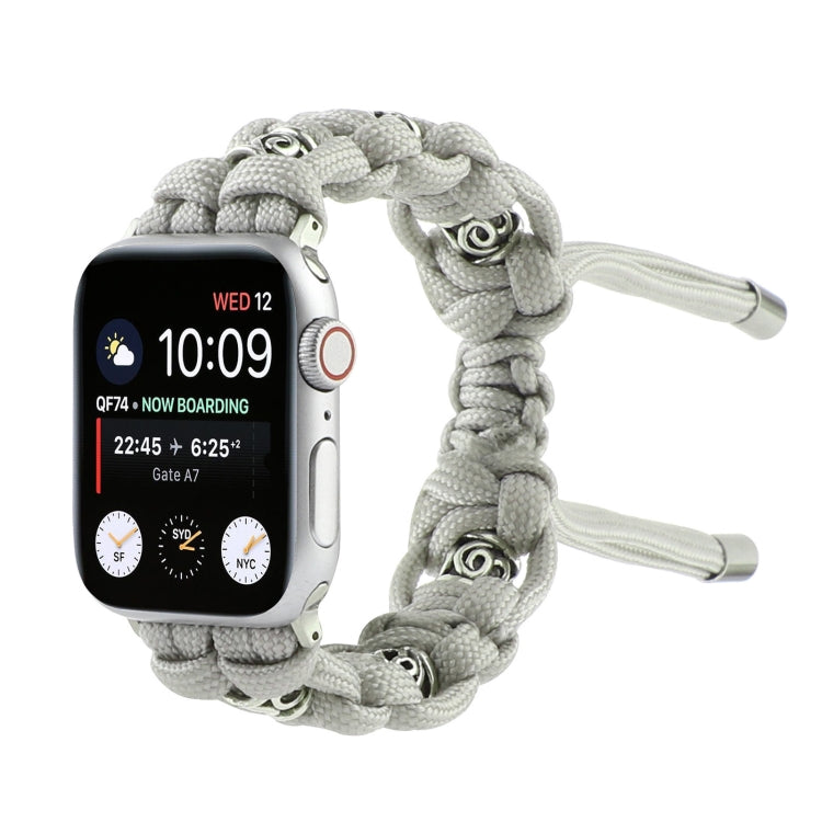 For Apple Watch Series 3 42mm Silk Silver Beads Braided Watch Band(Grey) - Watch Bands by PMC TechLife | Online Shopping South Africa | PMC TechLife