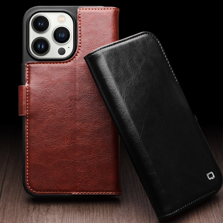For iPhone 15 Pro Max QIALINO Classic 103 Buckle Genuine Leather Phone Case(Black) - free shipping - PMC TechLife - Order now!
