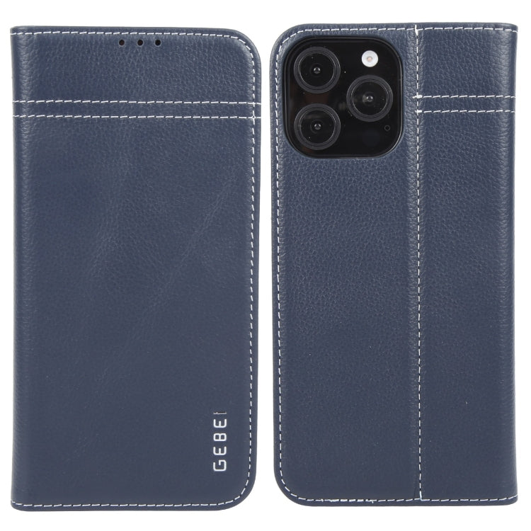 For iPhone 16 Pro GEBEI Top-grain Horizontal Flip Leather Phone Case(Blue) - iPhone 16 Pro Cases by GEBEI | Online Shopping South Africa | PMC Jewellery | Buy Now Pay Later Mobicred