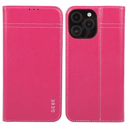 For iPhone 16 Pro GEBEI Top-grain Horizontal Flip Leather Phone Case(Rose Red) - iPhone 16 Pro Cases by GEBEI | Online Shopping South Africa | PMC Jewellery | Buy Now Pay Later Mobicred