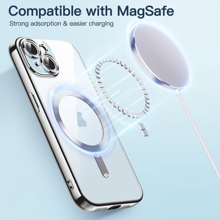 For iPhone 15 Plus Magsafe Magnetic Transparent Electroplated TPU Phone Case(Silver) - iPhone 15 Plus Cases by PMC TechLife | Online Shopping South Africa | PMC TechLife