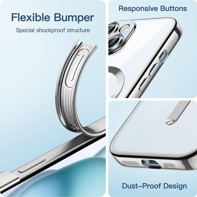 For iPhone 15 Plus Magsafe Magnetic Transparent Electroplated TPU Phone Case(Silver) - iPhone 15 Plus Cases by PMC TechLife | Online Shopping South Africa | PMC TechLife