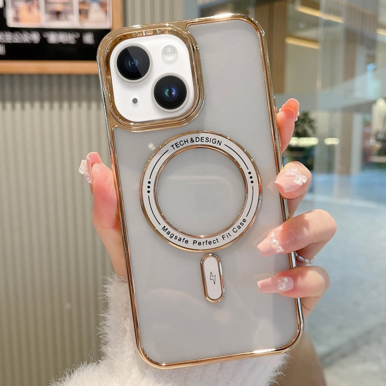 For iPhone 14 Plus MagSafe Magnetic Transparent TPU Electroplated Phone Case(Gold) - iPhone 14 Plus Cases by PMC Jewellery | Online Shopping South Africa | PMC Jewellery