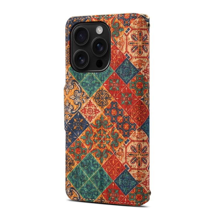 For iPhone 16 Pro Max Denior Flower Language Series Cork Fabric Oil Edge Leather Phone Case(Winter) - iPhone 16 Pro Max Cases by Denior | Online Shopping South Africa | PMC Jewellery | Buy Now Pay Later Mobicred