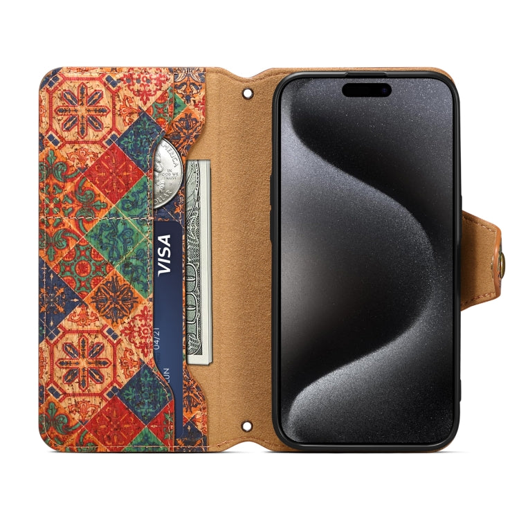 For iPhone 16 Pro Max Denior Flower Language Series Cork Fabric Oil Edge Leather Phone Case(Winter) - iPhone 16 Pro Max Cases by Denior | Online Shopping South Africa | PMC Jewellery | Buy Now Pay Later Mobicred