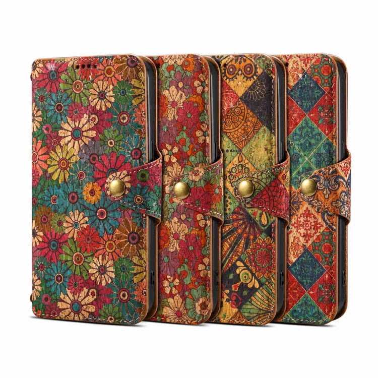 For iPhone 16 Pro Max Denior Flower Language Series Cork Fabric Oil Edge Leather Phone Case(Autumn) - iPhone 16 Pro Max Cases by Denior | Online Shopping South Africa | PMC Jewellery | Buy Now Pay Later Mobicred