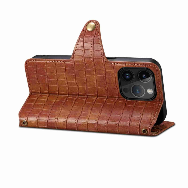 For iPhone 15 Pro Max Denior Crocodile Texture Oil Edge Leather Phone Case(Brown) - iPhone 15 Pro Max Cases by Denior | Online Shopping South Africa | PMC Jewellery | Buy Now Pay Later Mobicred