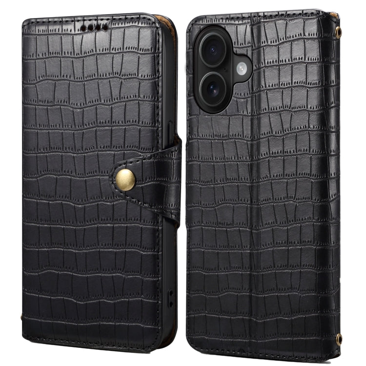 For iPhone 16 Denior Crocodile Texture Oil Edge Leather Phone Case(Black) - iPhone 16 Cases by Denior | Online Shopping South Africa | PMC Jewellery | Buy Now Pay Later Mobicred