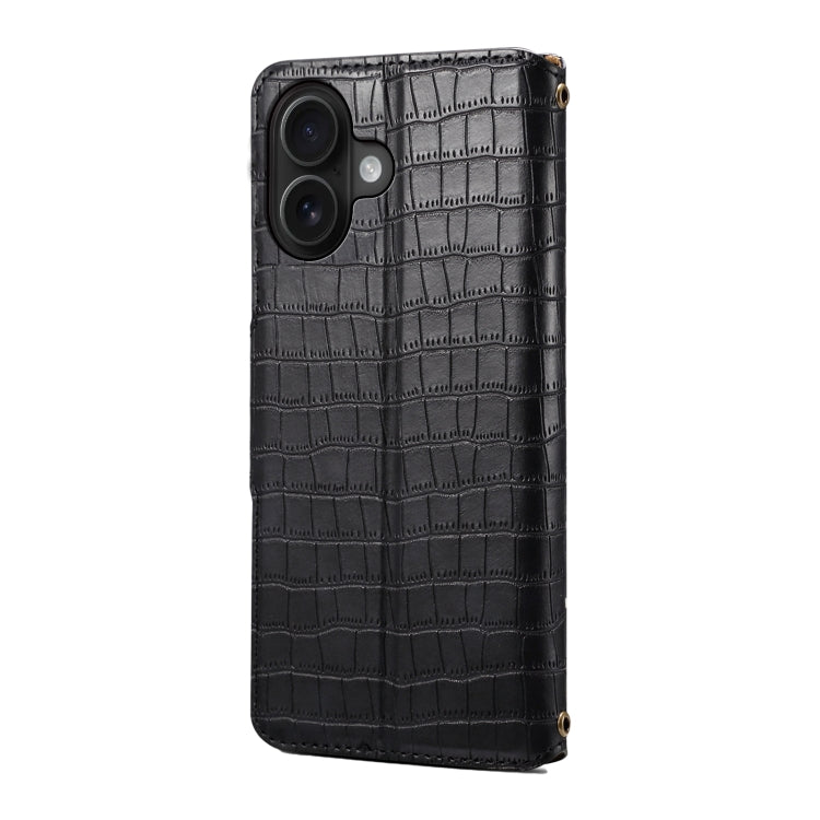 For iPhone 16 Denior Crocodile Texture Oil Edge Leather Phone Case(Black) - free shipping - PMC Jewellery - Order now!