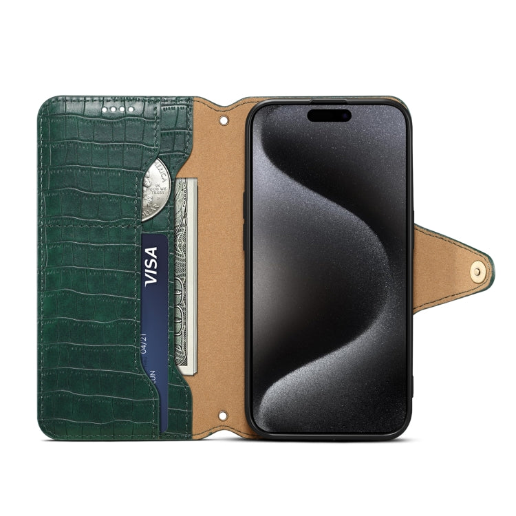 For iPhone 16 Pro Denior Crocodile Texture Oil Edge Leather Phone Case(Green) - iPhone 16 Pro Cases by Denior | Online Shopping South Africa | PMC Jewellery | Buy Now Pay Later Mobicred