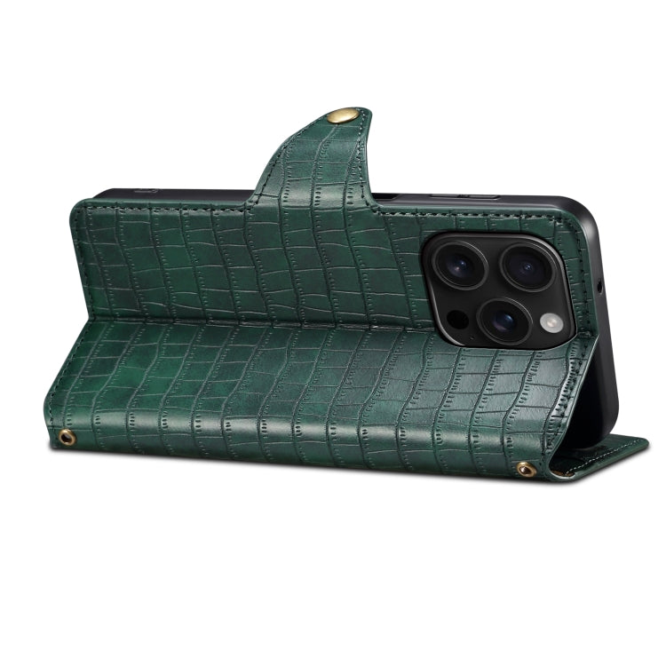 For iPhone 16 Pro Denior Crocodile Texture Oil Edge Leather Phone Case(Green) - free shipping - PMC Jewellery - Order now!