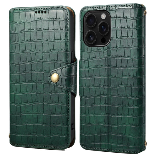 For iPhone 16 Pro Max Denior Crocodile Texture Oil Edge Leather Phone Case(Green) - iPhone 16 Pro Max Cases by Denior | Online Shopping South Africa | PMC Jewellery | Buy Now Pay Later Mobicred