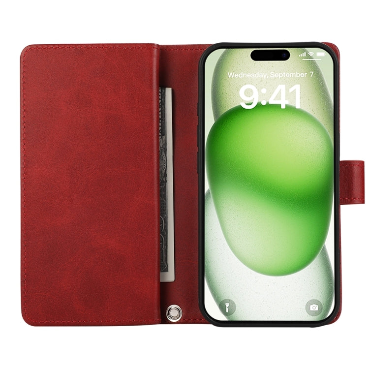 For iPhone 16 Wristband Card Slot Leather Phone Case(Red) - iPhone 16 Cases by PMC Jewellery | Online Shopping South Africa | PMC Jewellery | Buy Now Pay Later Mobicred