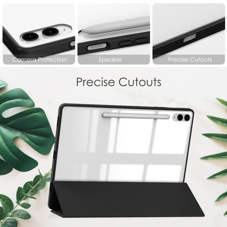 For Samsung Galaxy Tab S9 FE+ Acrylic 3-folding Smart Leather Tablet Case with Pen Slot(Black) - Galaxy Tab S9 FE+ by PMC TechLife | Online Shopping South Africa | PMC TechLife