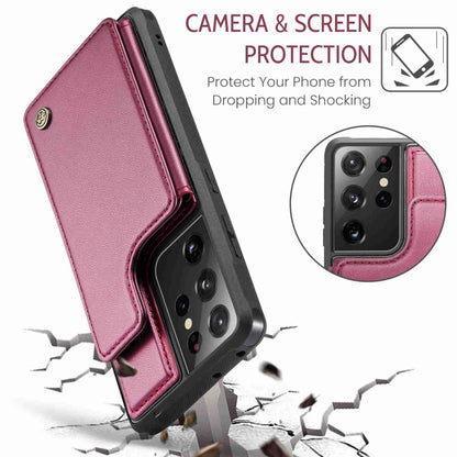 For Samsung Galaxy S21 Ultra 5G CaseMe C22 Card Slots Holder RFID Anti-theft Phone Case(Wine Red) - Galaxy S21 Ultra 5G Cases by CaseMe | Online Shopping South Africa | PMC Jewellery | Buy Now Pay Later Mobicred