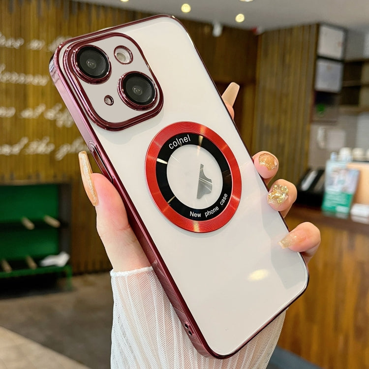 For iPhone 15 Transparent Electroplated PC MagSafe Phone Case(Wine Red) - iPhone 15 Cases by PMC TechLife | Online Shopping South Africa | PMC TechLife
