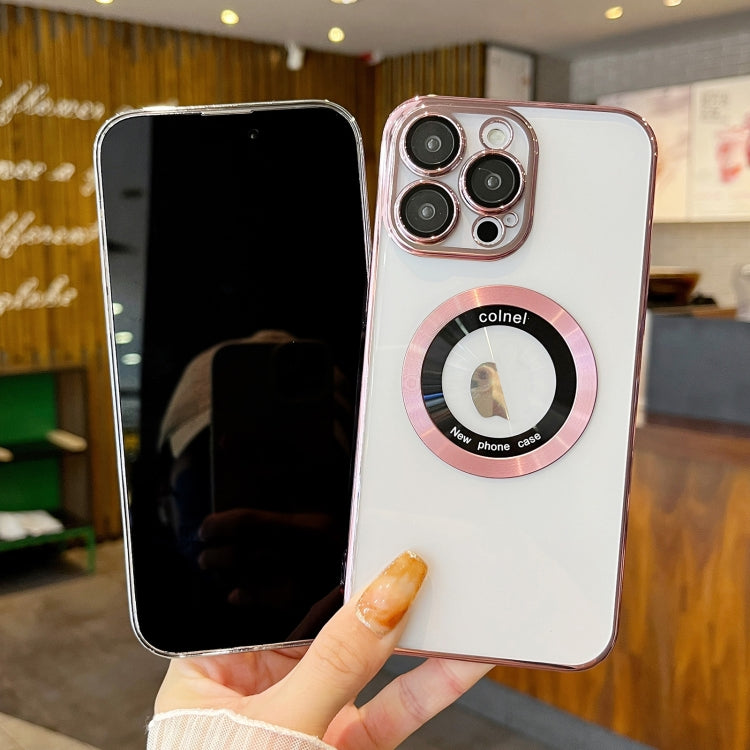 For iPhone 15 Transparent Electroplated PC MagSafe Phone Case(Wine Red) - iPhone 15 Cases by PMC TechLife | Online Shopping South Africa | PMC TechLife