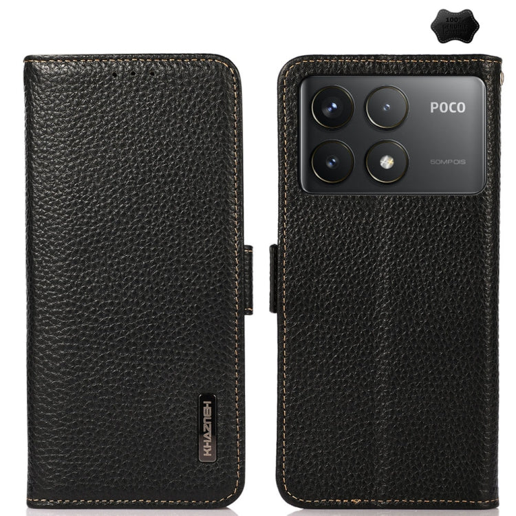 For Xiaomi Redmi K70 Pro KHAZNEH Side-Magnetic Litchi Genuine Leather RFID Phone Case(Black) - K70 Pro Cases by PMC Jewellery | Online Shopping South Africa | PMC Jewellery | Buy Now Pay Later Mobicred