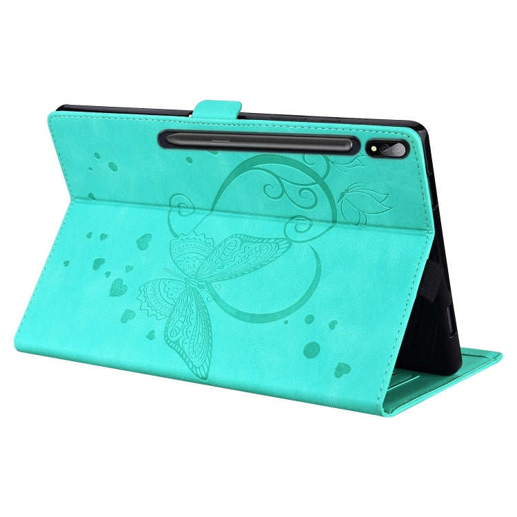 For Samsung Galaxy Tab S9 FE Love Butterfly Embossed Leather Tablet Case(Mint Green) - Other Galaxy Tab PC by PMC Jewellery | Online Shopping South Africa | PMC Jewellery | Buy Now Pay Later Mobicred