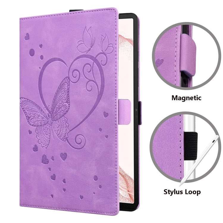 For Samsung Galaxy Tab S9 FE Love Butterfly Embossed Leather Tablet Case(Purple) - Other Galaxy Tab PC by PMC Jewellery | Online Shopping South Africa | PMC Jewellery | Buy Now Pay Later Mobicred