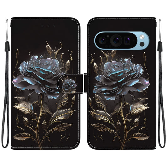 For Google Pixel 9 Pro Crystal Texture Colored Drawing Leather Phone Case(Black Rose) - Google Cases by PMC Jewellery | Online Shopping South Africa | PMC Jewellery | Buy Now Pay Later Mobicred