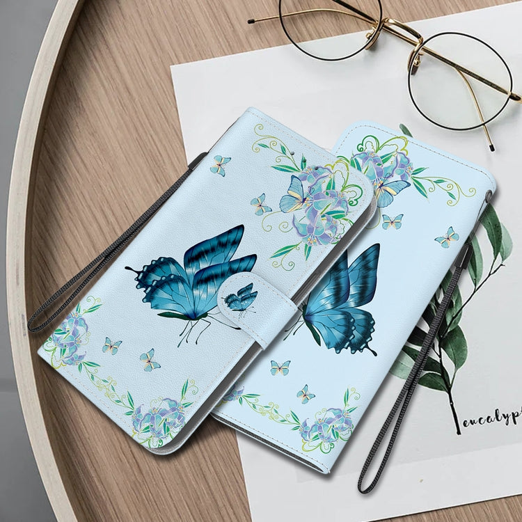 For Google Pixel 9 Crystal Texture Colored Drawing Leather Phone Case(Blue Pansies) - Google Cases by PMC TechLife | Online Shopping South Africa | PMC TechLife | Buy Now Pay Later Mobicred