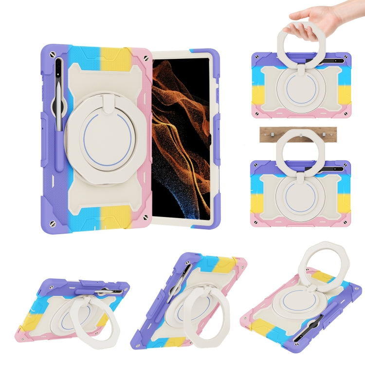 For Samsung Galaxy Tab S9 Ultra Armor Portable Rotating Ring Holder Silicone Tablet Case(Colorful Pink) - Galaxy Tab S9 Ultra Cases by PMC Jewellery | Online Shopping South Africa | PMC Jewellery | Buy Now Pay Later Mobicred