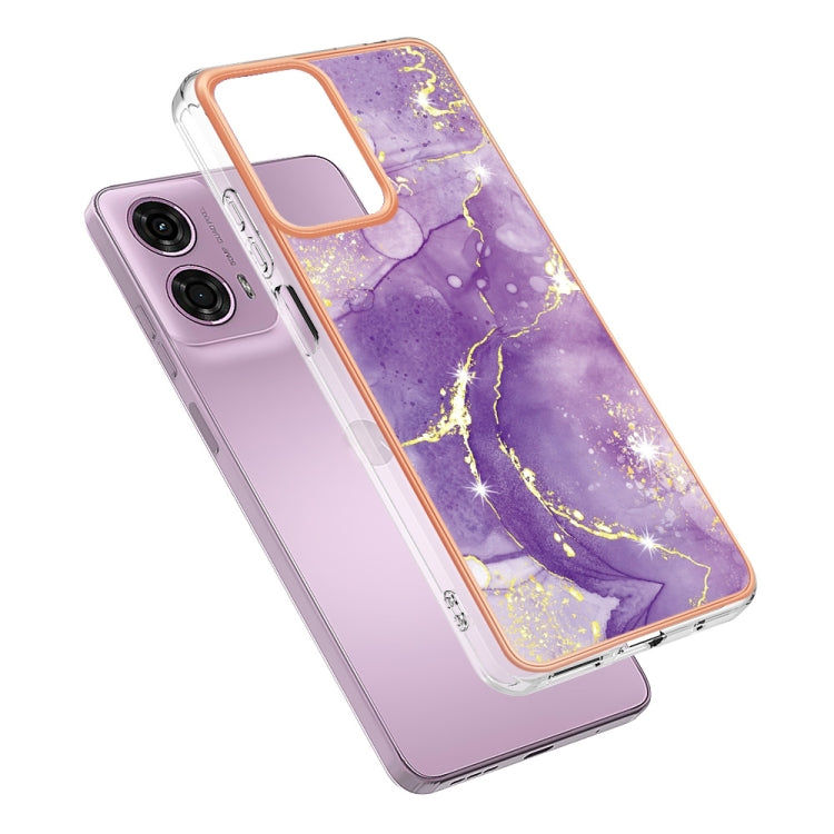 For Motorola Moto G24 4G / G04 4G Electroplating Marble Dual-side IMD Phone Case(Purple 002) - Motorola Cases by PMC Jewellery | Online Shopping South Africa | PMC Jewellery | Buy Now Pay Later Mobicred