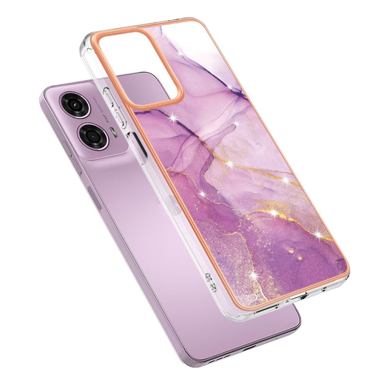 For Motorola Moto G24 4G / G04 4G Electroplating Marble Dual-side IMD Phone Case(Purple 001) - Motorola Cases by PMC Jewellery | Online Shopping South Africa | PMC Jewellery | Buy Now Pay Later Mobicred