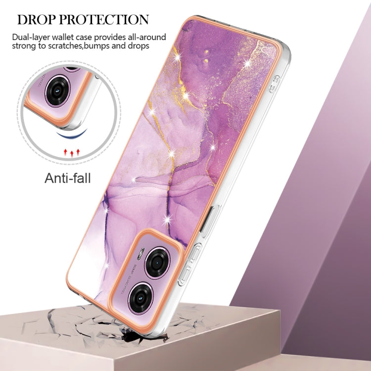 For Motorola Moto G24 4G / G04 4G Electroplating Marble Dual-side IMD Phone Case(Purple 001) - Motorola Cases by PMC Jewellery | Online Shopping South Africa | PMC Jewellery | Buy Now Pay Later Mobicred