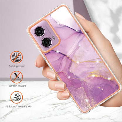 For Motorola Moto G24 4G / G04 4G Electroplating Marble Dual-side IMD Phone Case(Purple 001) - Motorola Cases by PMC Jewellery | Online Shopping South Africa | PMC Jewellery | Buy Now Pay Later Mobicred