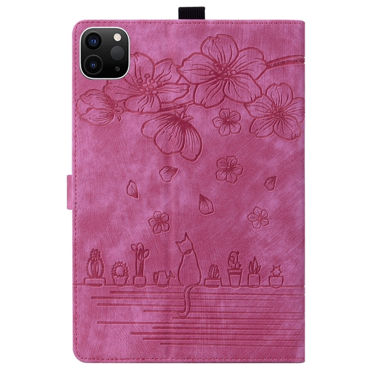 For iPad Pro 13 2024 Cartoon Sakura Cat Embossed Smart Leather Tablet Case(Rose Red) - iPad Pro 13 2024 Cases by PMC Jewellery | Online Shopping South Africa | PMC Jewellery | Buy Now Pay Later Mobicred