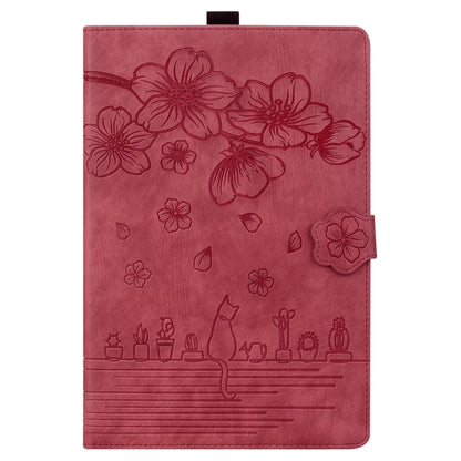 For iPad Pro 13 2024 Cartoon Sakura Cat Embossed Smart Leather Tablet Case(Red) - iPad Pro 13 2024 Cases by PMC Jewellery | Online Shopping South Africa | PMC Jewellery | Buy Now Pay Later Mobicred