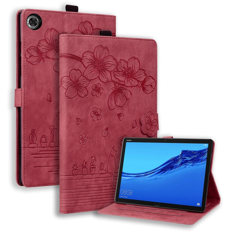 For Lenovo Tab M10 Plus 3rd Gen 2022 Cartoon Sakura Cat Embossed Leather Tablet Case(Red) - Lenovo by PMC TechLife | Online Shopping South Africa | PMC TechLife | Buy Now Pay Later Mobicred