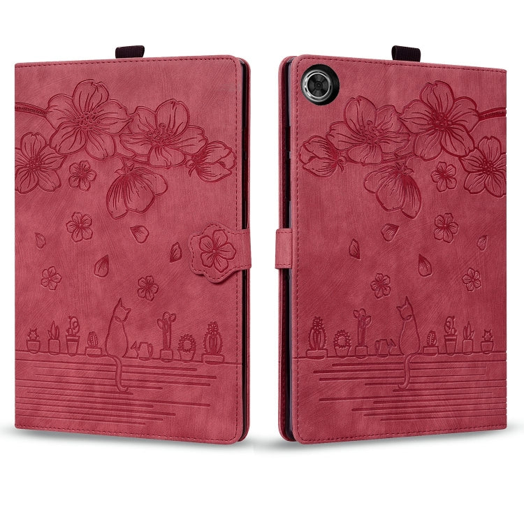 For Lenovo Tab M10 Plus 3rd Gen 2022 Cartoon Sakura Cat Embossed Leather Tablet Case(Red) - Lenovo by PMC TechLife | Online Shopping South Africa | PMC TechLife | Buy Now Pay Later Mobicred