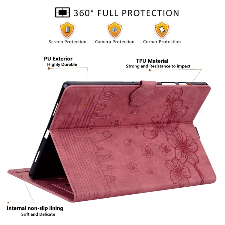 For Lenovo Tab M10 Plus 3rd Gen 2022 Cartoon Sakura Cat Embossed Leather Tablet Case(Red) - Lenovo by PMC TechLife | Online Shopping South Africa | PMC TechLife | Buy Now Pay Later Mobicred