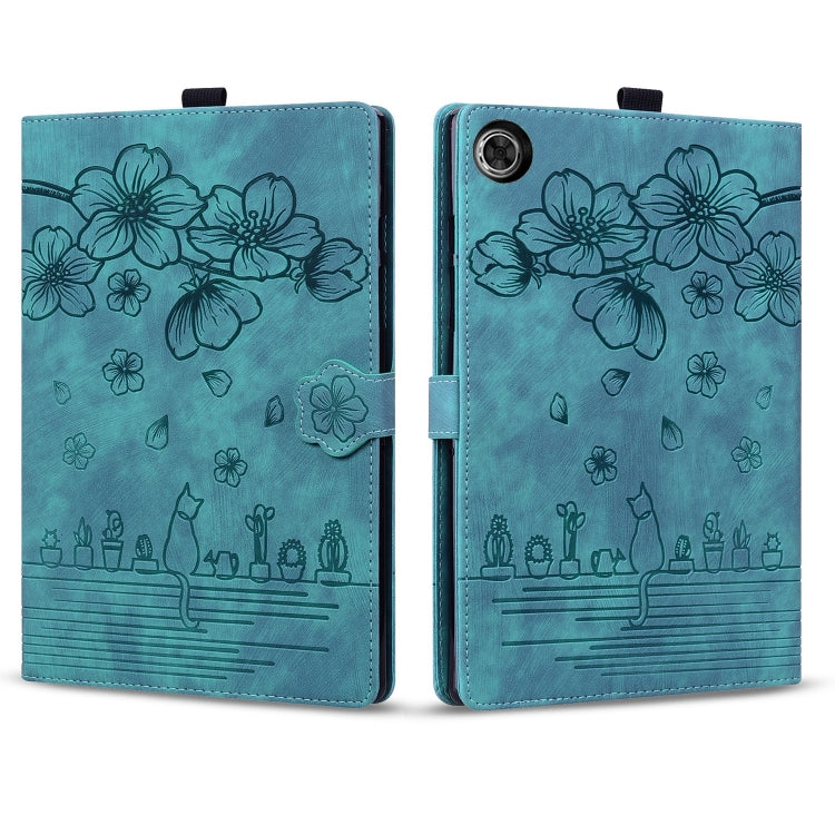For Lenovo Tab M10 3rd Gen Cartoon Sakura Cat Embossed Leather Tablet Case(Green) - Lenovo by PMC TechLife | Online Shopping South Africa | PMC TechLife | Buy Now Pay Later Mobicred