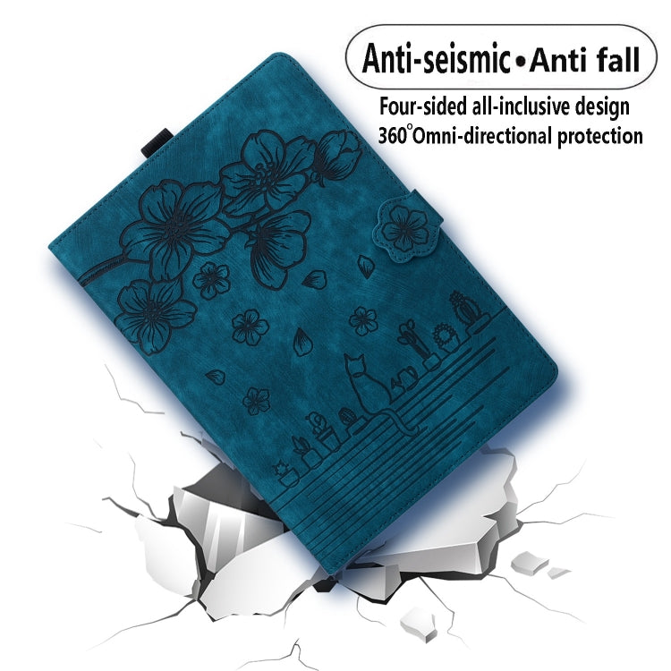 For Lenovo Xiaoxin Pad Pro 2022 / P11 Pro 2 Cartoon Sakura Cat Embossed Leather Tablet Case(Blue) - Lenovo by PMC TechLife | Online Shopping South Africa | PMC TechLife | Buy Now Pay Later Mobicred