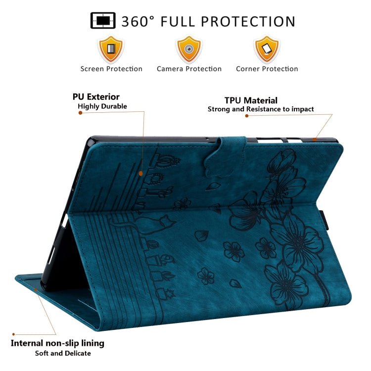 For Lenovo Xiaoxin Pad Pro 2022 / P11 Pro 2 Cartoon Sakura Cat Embossed Leather Tablet Case(Blue) - Lenovo by PMC TechLife | Online Shopping South Africa | PMC TechLife | Buy Now Pay Later Mobicred