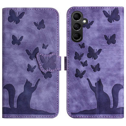 For Samsung Galaxy A15 Butterfly Cat Embossing Flip Leather Phone Case(Purple) - Galaxy Phone Cases by PMC Jewellery | Online Shopping South Africa | PMC Jewellery