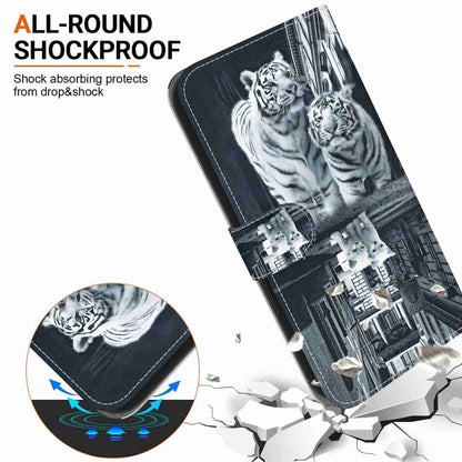 For Xiaomi Redmi Note 12 5G Crystal Texture Colored Drawing Leather Phone Case(Cat Tiger Reflection) - Xiaomi Cases by PMC Jewellery | Online Shopping South Africa | PMC Jewellery | Buy Now Pay Later Mobicred