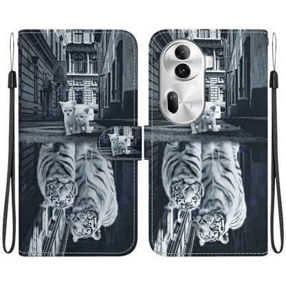For OPPO Reno11 Pro 5G Global Crystal Texture Colored Drawing Leather Phone Case(Cat Tiger Reflection) - Reno11 Pro Cases by PMC Jewellery | Online Shopping South Africa | PMC Jewellery | Buy Now Pay Later Mobicred