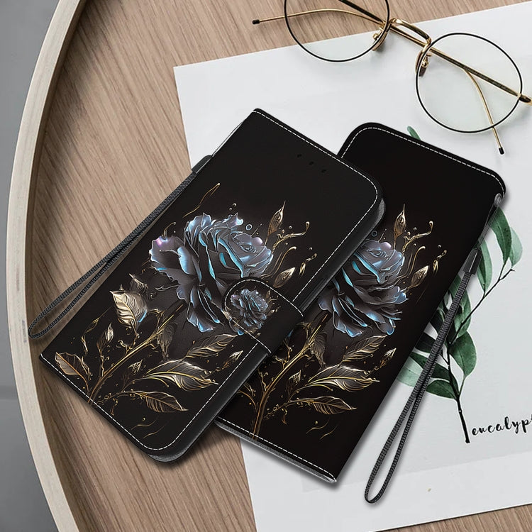 For Realme C67 4G Global Crystal Texture Colored Drawing Leather Phone Case(Black Rose) - C67 Cases by PMC TechLife | Online Shopping South Africa | PMC TechLife | Buy Now Pay Later Mobicred