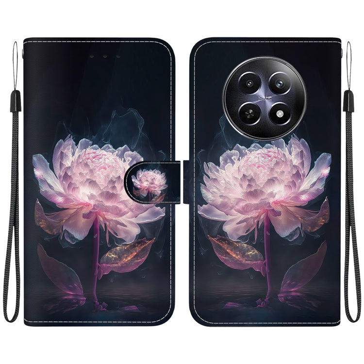 For Realme 12 5G Crystal Texture Colored Drawing Leather Phone Case(Purple Peony) - Realme Cases by PMC TechLife | Online Shopping South Africa | PMC TechLife | Buy Now Pay Later Mobicred
