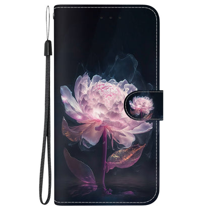 For Realme 12 5G Crystal Texture Colored Drawing Leather Phone Case(Purple Peony) - Realme Cases by PMC Jewellery | Online Shopping South Africa | PMC Jewellery | Buy Now Pay Later Mobicred